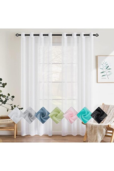Dotail Set de 2 perdele, semitransparente, cu inele, lavabile, stil modern, 1...