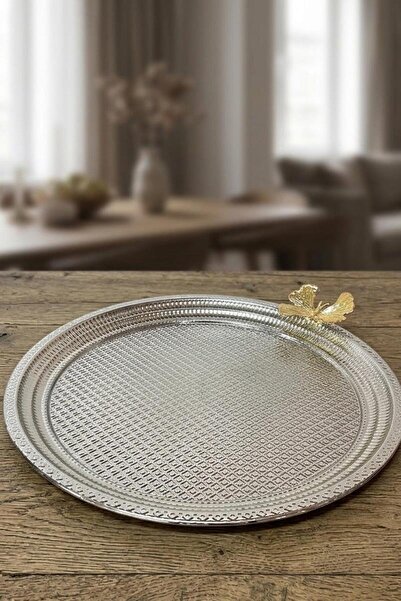 ALBETTO Metal Tray Silver Butterfly Decorative Tray 25.5cm