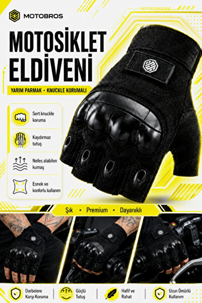 Motobros Mw130S Black Fingerless Motorcycle Gloves Summer Half Biker Gloves w...