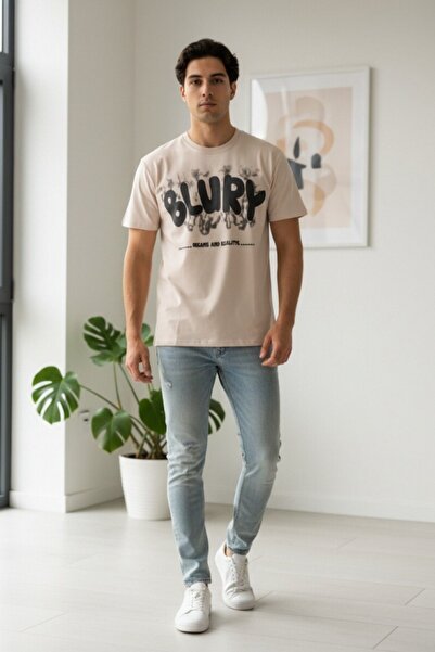 OEM Tricou bărbătesc din bumbac cu imprimeu grafic, mâneci scurte și guler ro...