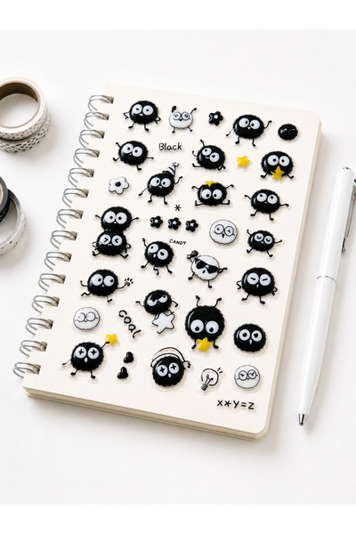 Giraffe PK Sticker Kendinden Yapışkanlı Kabartmalı Sticker Seti – Sevimli Kömür Emoji Karakterli Dekoratif Çıkartma