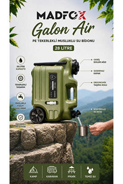 MADFOX Galon Air PE Tekerlekli Musluklu Su Bidonu 28 Litre GREEN