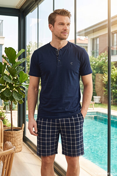 REMSA Men's Short Sleeve Shorts Combed Cotton Single Jersey Pajama Set 4370 N...