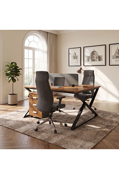 Ebticar Modern Wooden Office Desk with Storage Drawers and Metal Frame