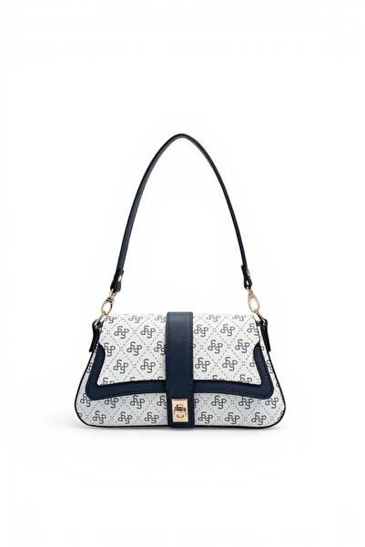 Silver Polo White - Navy Blue Monogram Women's Shoulder Bag Sp1177