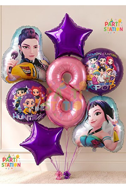 Parti Station K-Pop Balloon Set 8Th Birthday Balloon Set 7 Piece Demon Hunter...