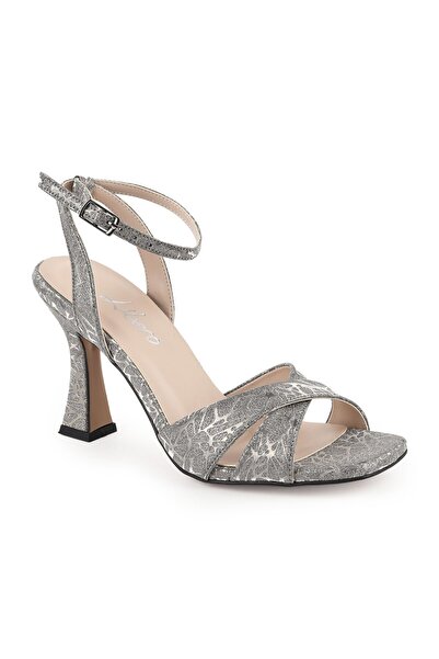 Libero Women's Heeled Sandals Goblet Heeled Self-Patterned Square Toe Evening...