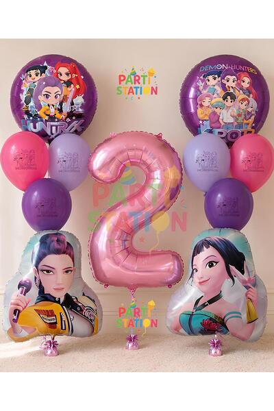 Parti Station K-Pop Balloon 2 Year Old Birthday Set 11 Piece Demon Hunters De...
