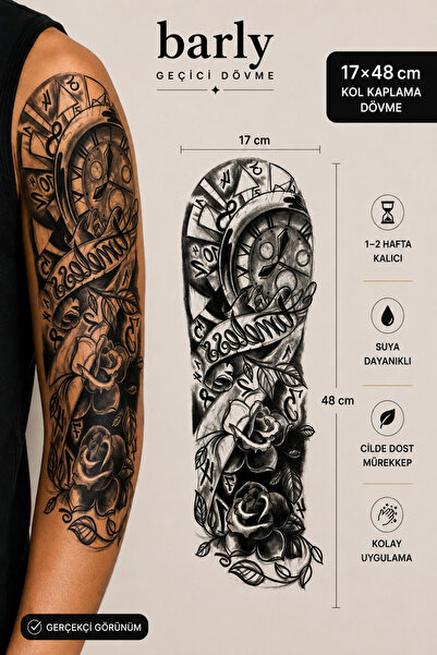 Barly Saat Gül Kol Dövme Geçici Tattoo