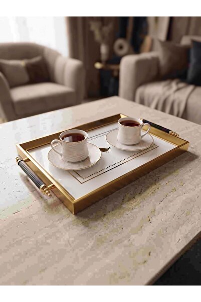Altabi صينية تقديم زجاجية مطبوعة رقميًا - بتصميم طائر، مع مقابض معدنية 46x28 سم