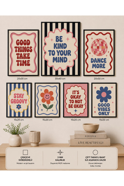 UNT 7-dijelni set modernih slika sa izgledom okvira | Retro i pop art | Motiv...