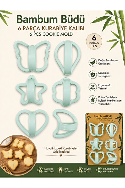 kumkumticaret Bambum Büdü 6 Piece Cookie Mold Set |   Butterfly Heart Star Ba...