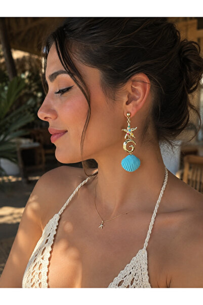 MODA Maisonlune Starfish and Seashell Detailed Gold Color Dangle Earrings for...