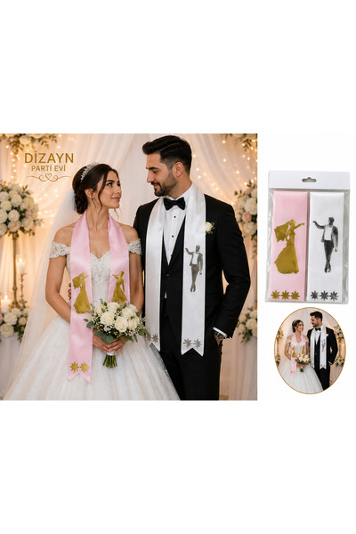 Dizayn Parti Evi Gelin Damat Takı Kurdelası Saten Kuşak – 2 Metre – Beyaz, Si...