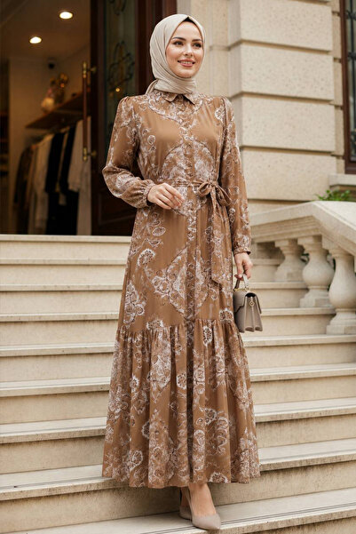 N.S NEVA STYLE Rochie Jessica verde ulei cu curea și imprimeu floral, stil hi...