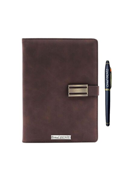 hediyerengi İsme Özel Metal Klipsli Premium Defter ve Roller Kalem Seti - Ren...