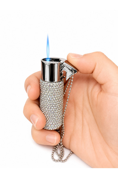 ONRSTORE Zincir Askılı Kristal Taş İşlemeli Metal Gaz Dolumlu Çakmak