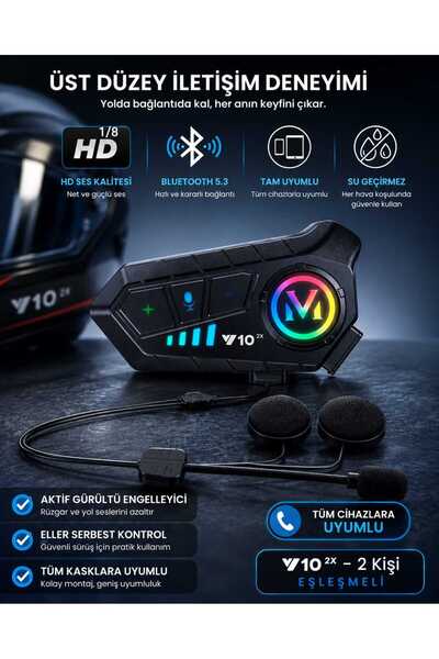 ABRAXTECH V10 2X Bluetooth Motosiklet Kask İnterkomu – IPX6 Su Geçirmez, 300 ...