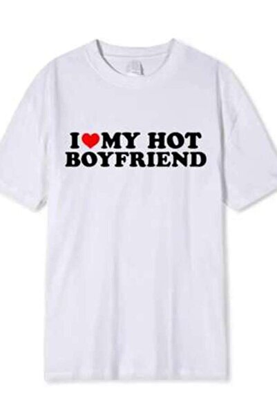 k222 تي شيرت قطني عالي الجودة بطباعة I Love My Hot Girlfriend Boyfriend، تي ش...