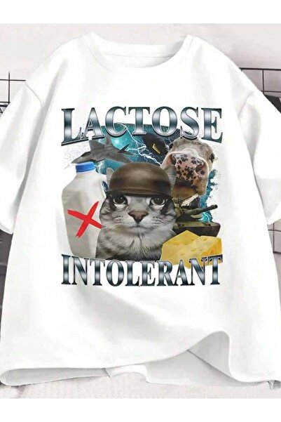2BIR Funny Cat Meme Lactose Intolerant T-Shirt For Men And Women, Retro Fashi...