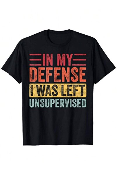 26LIK "In My Defense I Was Left Unsupervised" Retro Graphic T-Shirt - Humorou...