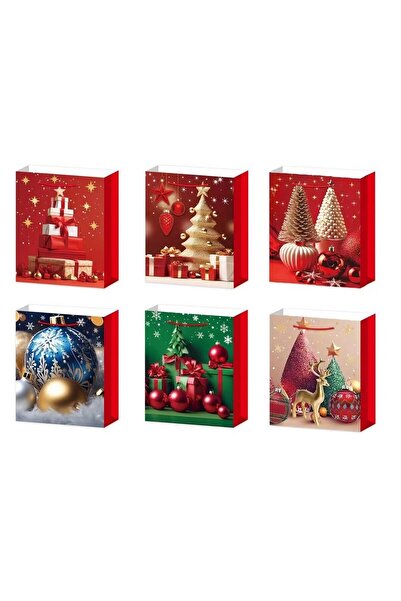 Rao Set 6 Pungi Cadou, Imprimeu Tematica Brad de Craciun, Model Random, din H...