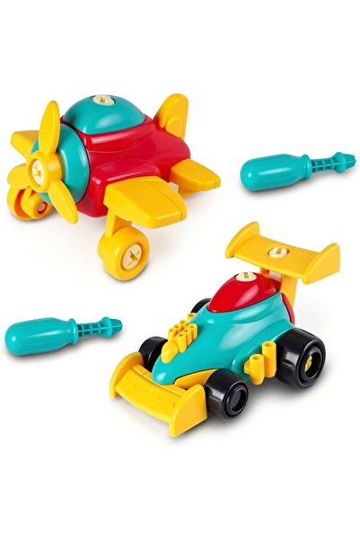 BAYBEE DIY Racing Car & Airplane Toy Set Pull Back Friction Powered Vehicle f...