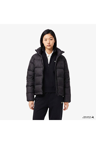 Lacoste Kadın Relaxed Fit Dik Yaka Siyah Mont