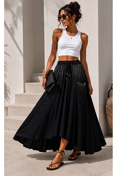 Yumey Asymmetrical Skirt with Hotfix Stone Detail