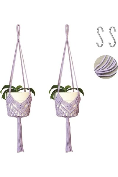 STARSTAR 2-Pack Boho Macrame Plant Hangers with S-Hooks for Spup to 8" Pots (...
