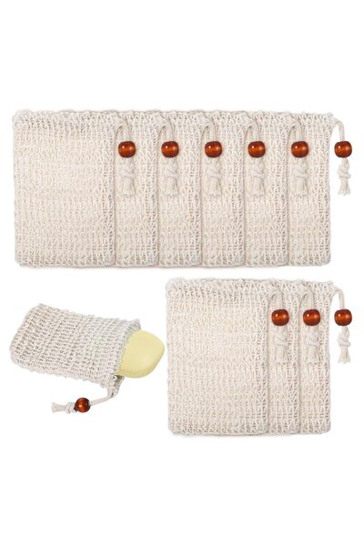 STARSTAR Pack of 20 Soap Bags with Cotton Ribbon Brown Pearl Rope Foam Nets S...