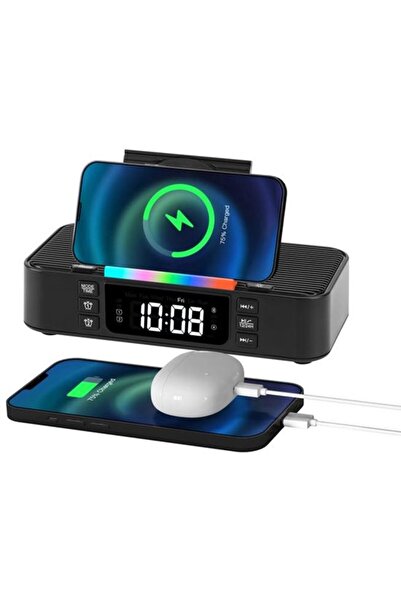 STARSTAR Wireless Charger Alarm Clock with Bluetooth Speaker and Night Light ...