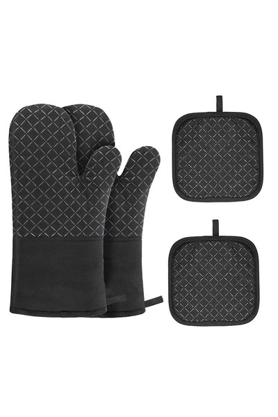 STARSTAR A set of 4 oven mitts, non-slip silicone long baking gloves