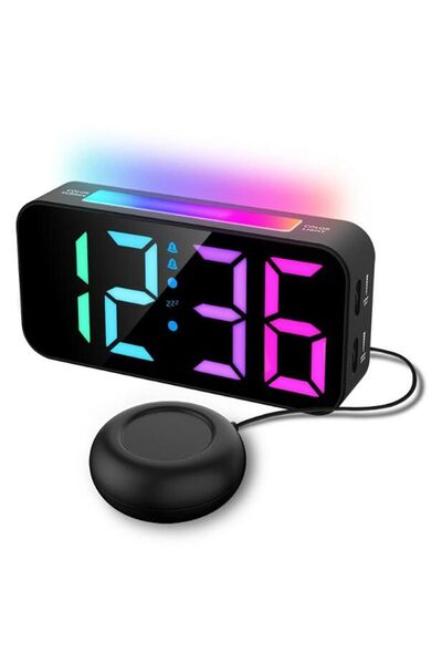 STARSTAR RGB Vibration Alarm Clock for Bedrooms, 100dB Volume, Adjustable Bri...