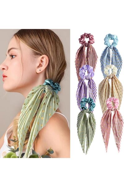 STARSTAR 6-Piece Hair Tie Long Bow Hairband with Colorful Ribbons and Elastic...