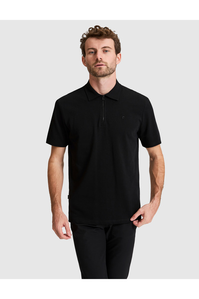 Pierre Cardin Black Regular Fit Zippered Polo Collar T-Shirt 50334988-Vr046