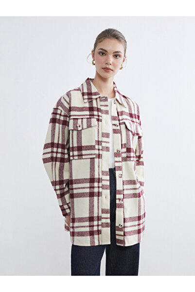 LC Waikiki Plaid Oversize Women's Wool Shirt Jacket