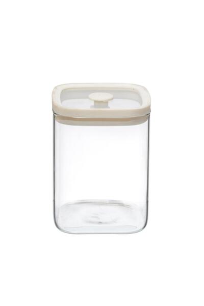 MİEN 1000 ML Borosilikat Cam Krem Silikon Vakum Kapaklı Saklama Kavanozu Kare...