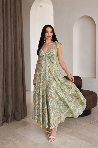 1434 Polo State Women's Pistachio Green Shawl Patterned Shoulder Tie Backless...