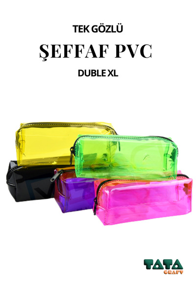 TATA CRAFT Renkli Şeffaf Pvc XL Fermuarlı Tek Gözlü Makyaj, Kırtasiye, Sanats...