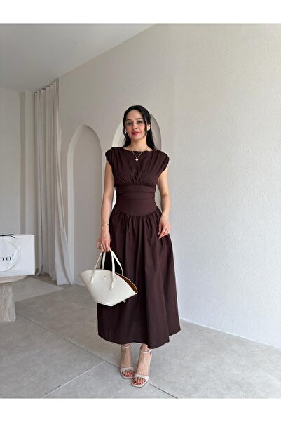 Mooi Butik فستان GOAT ميدي 5512 - بني غامق