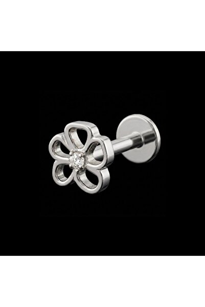 Titanyum Çiçek Model Tragus Piercing - Lobe, Helix, Labret Piercing - Kısa Bar 6 mm
