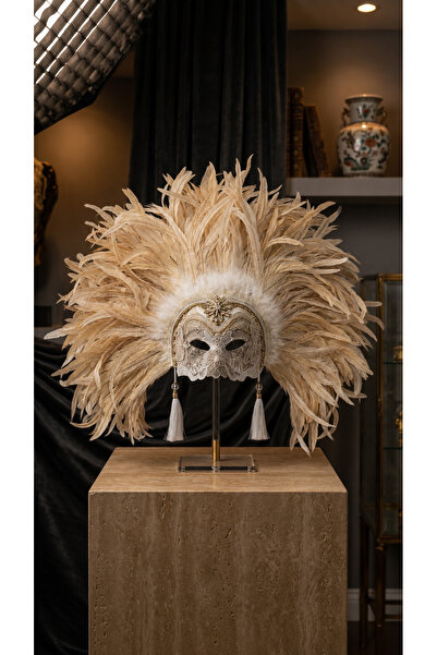Venemask Aurélie: Luxury Ivory Colorful Feathered Lace Embroidered Venetian Mask