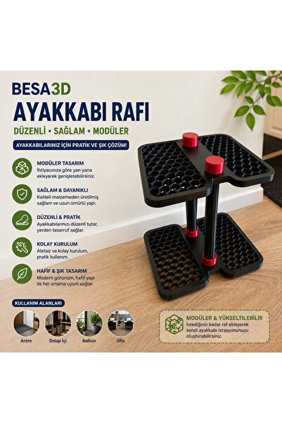 BESA3DProtoype BESA3D 2 Katlı Ayakkabı Rafı – Modern Petek Desenli Ayakkabılı...