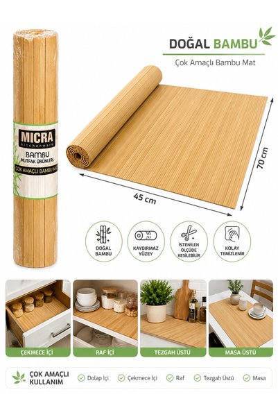 kumkumticaret Bamboo Mat 70X45 cm Multi-Purpose Cabinet Drawer Shelf Organizer Natural Non-Slip Mat