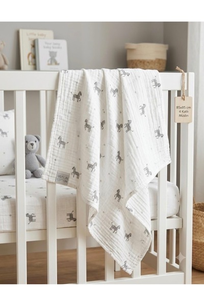 Manora 100% Cotton 4-Layer Mixed Patterned Colorful Muslin Baby Blanket - 90X...