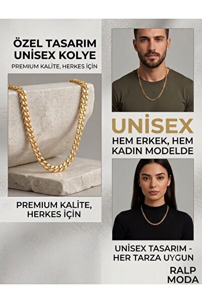 Ralp Moda Unisex Gold Color Necklace 60 cm