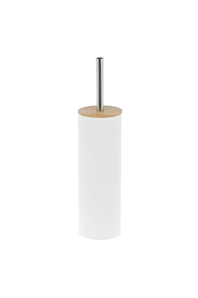 BAMI NETWORK Perie de WC Metalica, Culoare Alba, cu Capac din Bambus, Dimensi...
