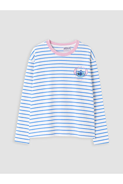 LC Waikiki LCW KidsBisiklet Yaka Lilo & Stitch Baskılı Kız Çocuk Tişört