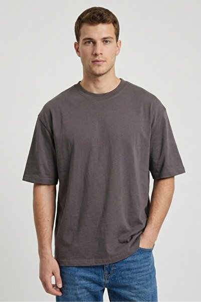ALCOTT Men Crew Neck Short Sleeve Solid T-Shirt, Dark Grey